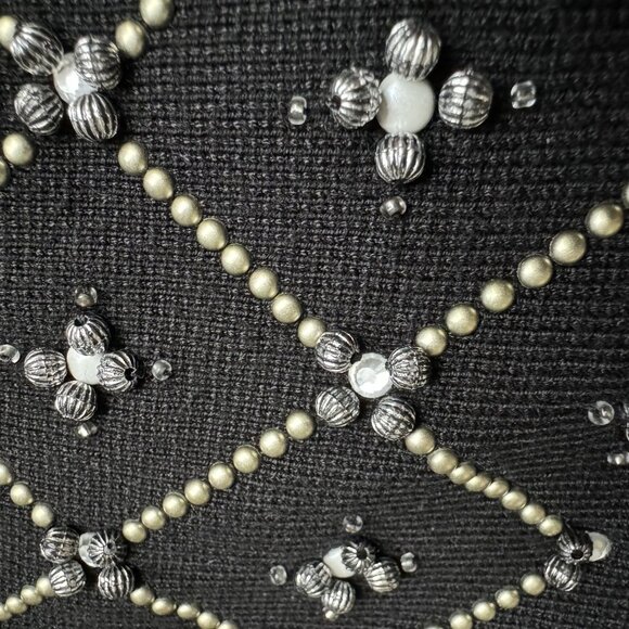 White House Black Market Embellished Knit Cardigan Zip M Beaded Whimsigoth - Picture 7 of 8